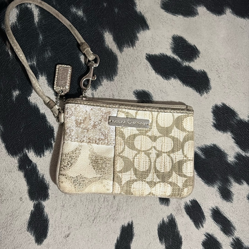 Coach Tan and Cream Patchwork Wristlet